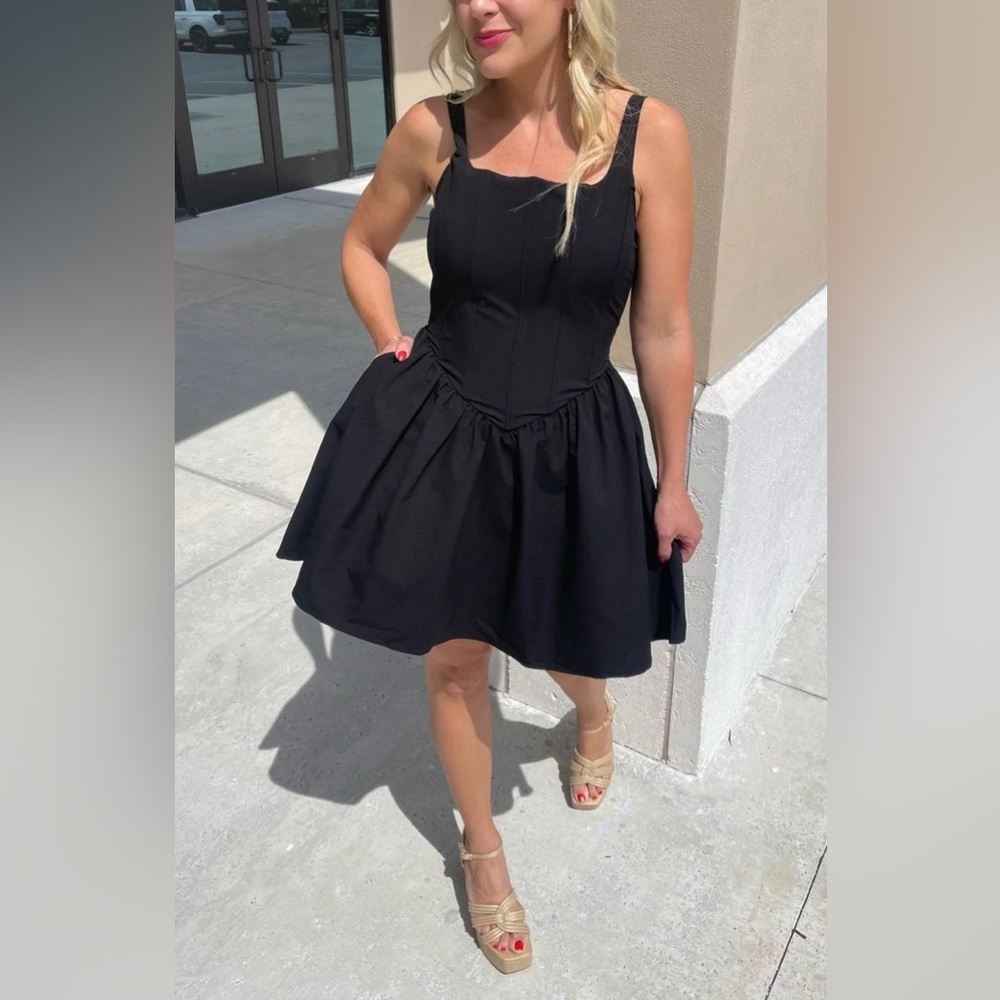 bishop + young Black Mini Sundress